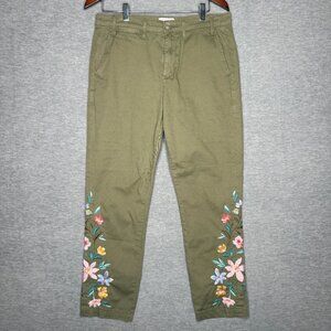 Driftwood Size Large Olive Embroidered Floral Pants Boho Chino
